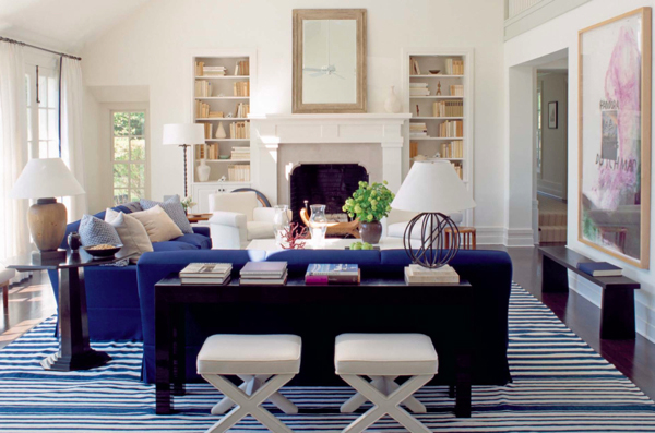 Habitually Chic Blue And White Underfoot, Blue And White Stripped Rug