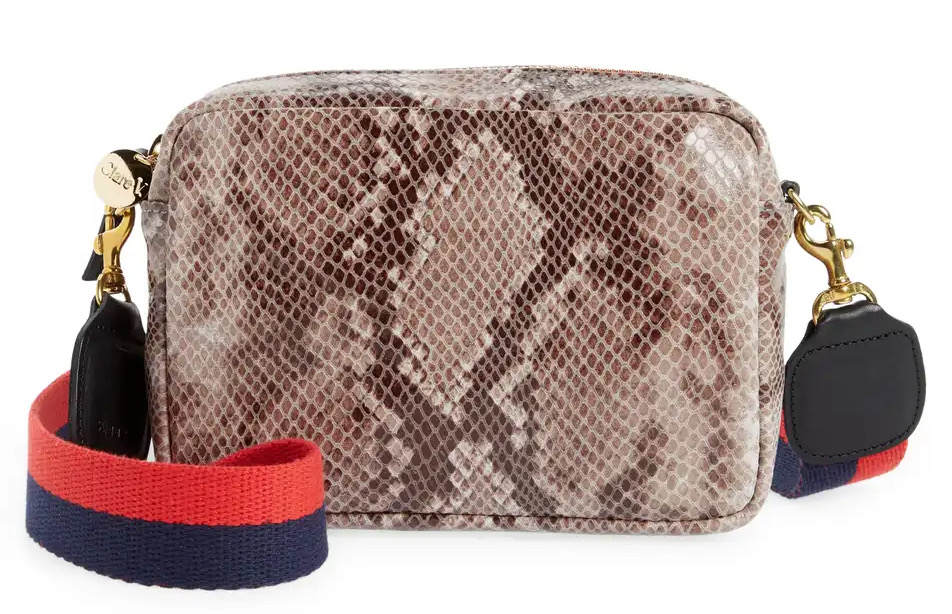 Midi Sac Snakeskin Embossed Leather Crossbody Bag - Beige In Tan Snake